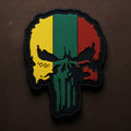PVC patch showing a Punisher-style skull with Lithuanian flag colors and raised 2D details.