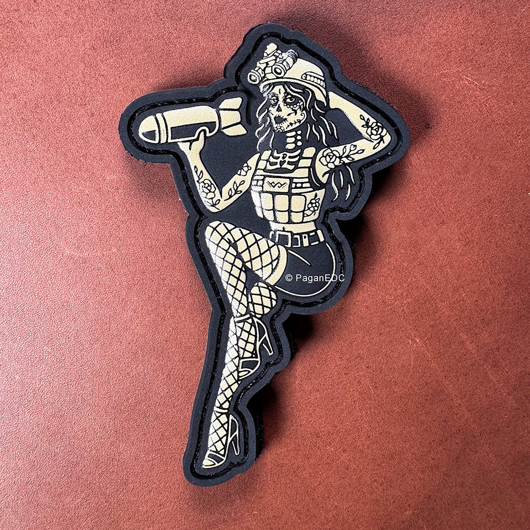"Droppin Bombs Pin-Up Girl” PVC patch – tactical pin-up design by PaganEDC